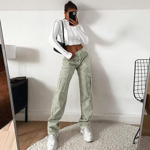 Lepunuo Cargo Pants for Women High Waisted Casual Pants Baggy Stretchy Wide Leg Y2K Streetwear with 6 Pockets
