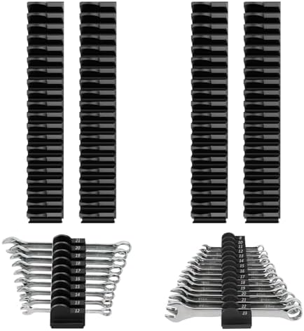 DEHOYI 80 pcs MAGNETIC Modular Wrench Organizers for Tool Drawers - Wrench Rack with Metric & SAE Labels, Perfect Tool Storage Holder. Gift for father, brother and boyfriend (With Magent) (Black)