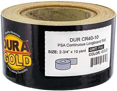 Dura-Gold Pro Series Rigid Longboard Hand Sanding File Block with Both Hook & Loop Backing and PSA Backing Adapter Pad & 40 Grit PSA Longboard Sandpaper 20 Yard Roll, 2-3/4" Wide