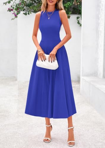 PRETTYGARDEN Women's Summer Pleated Midi Work Dress