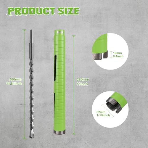 1 1/4 Inch Dry Core Drill Bit with Pilot Bit and 2 Pcs Adapters