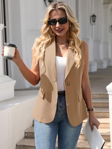Mina Self Women's Sleeveless Vest Tops Open Front Lightweight Blazer Jacket