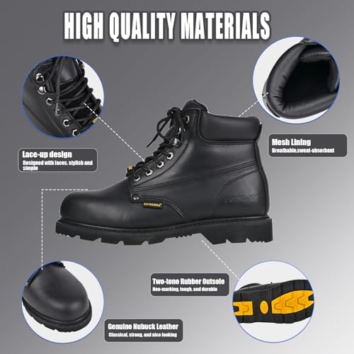 Work Boots for Men, Steel Toe, Leather, Oil, Slip and Heat Resistant Heavy Duty Wide Industrial & Construction Safety Boots, US 7-17 M & W