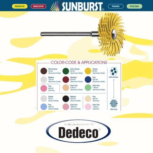 Dedeco Sunburst Radial Bristle Discs 6-Pack - 7/8" Curved 4-Ply Mounted Discs - Yellow 80 Grit (Coarse) - Aluminum Oxide for Polishing & Finishing
