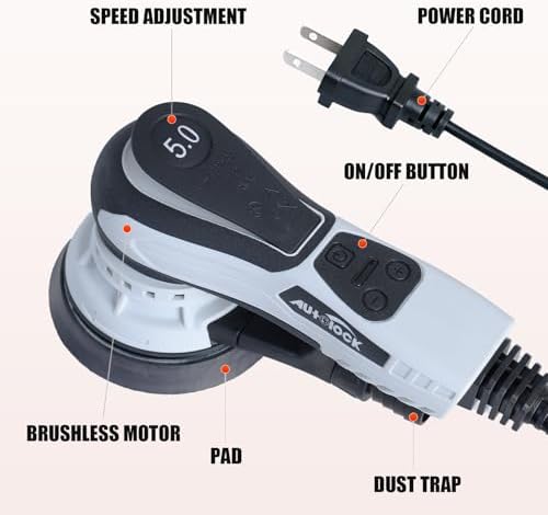 Autolock Electric Random Orbital Sander, 350W Brushless Motor with 5 & 6 Inch Pads, 10000RPM Palm Sander for Woodworking, Sanding and Polishing (1pcs)