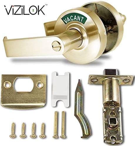 VIZILOK ADA Compliant, Single Egress Indicator Privacy Lock C5FD-L Durable ANSI Grade 2 comp Commercial LeftHanded Non Reversible in-Use or Vacant Push Button Lever - Satin Brass