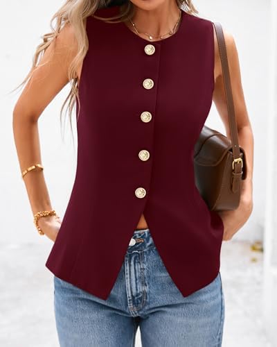 BTFBM Suit Vest Tops For Women Sleeveless Blazer Work Wear