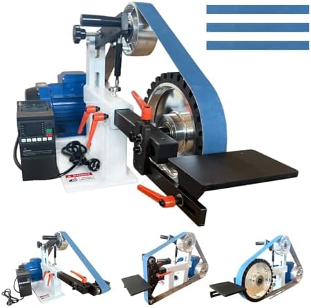 Belt Grinder Sander with VFD，2x72-inch 1500W 2HP Variable Speed Control Belt Sander with 3 Sets Grinding Tools and 3 Zirconia corundum Sanding Belts for Metalworking, Knife Making