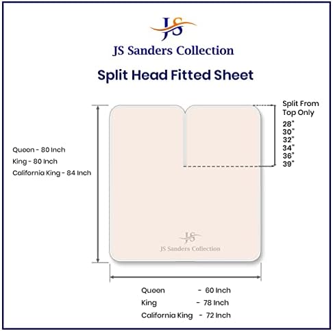 JS Sanders Collection Split Head Sheet Set 4PC Cal. King Size, Peach