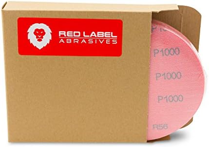 Red Label Abrasives 6 Inch 1000 Grit High Performance Hook and Loop Wet/Dry Auto Body Film Sanding Discs, 50 Pack