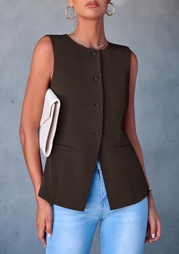 PRETTYGARDEN Women Tailored Suit Vest Business Casual Tops