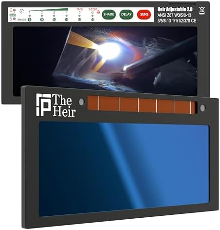 The Heir Adjustable 2.0 | Adjustable Shade 8-13 Blue Auto Darkening Welding Lens With Grind Mode | 5A TIG Rating - No Flashing | 2" X 4.25" X 0.2" | Blue Welding Lens - HD Puddle | Royal Series 2.0