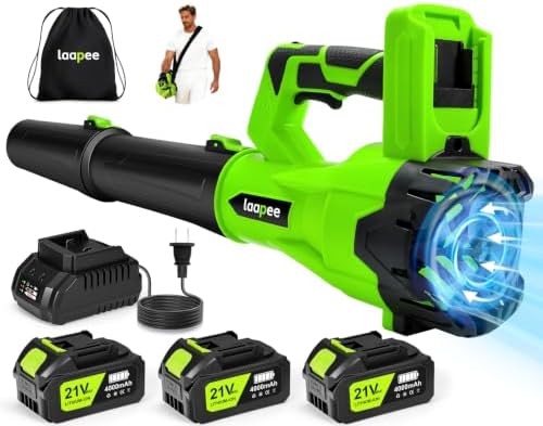 Leaf Blower Cordless 650CFM with 3x4.0Ah Battery & Fast Charger, Green