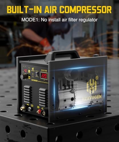 H HZXVOGEN Plasma Cutter with Built in Air Compressor, 50A Pilot Arc Plasma Cutter, 220V High Frequency Air Plasma Cutting Machine DC Inverter IGBT with 2T/4T, Capable External Compressor(HVC6000Pro)