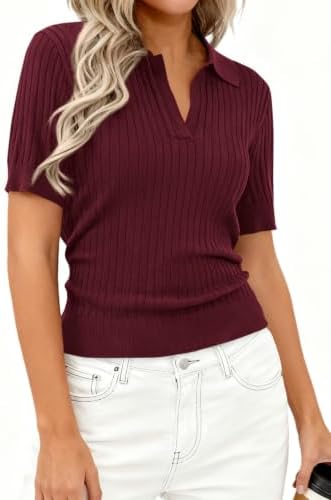 PRETTYGARDEN Women's Short Sleeve Sweater Polo Shirts