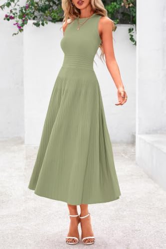 PRETTYGARDEN Women's Summer Pleated Midi Work Dress