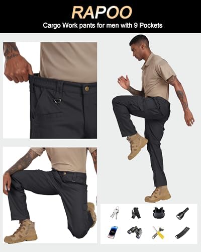 Rapoo Men's Ripstop Cargo Pants Work Pants EDC with 9 Pockets Hiking Pants