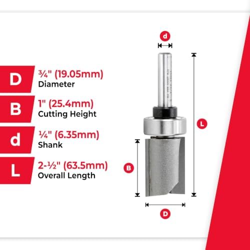 Amana Tool - 45464 Carbide Tipped Flush Trim Plunge Template 3/4 Dia x 1" 4 Shank