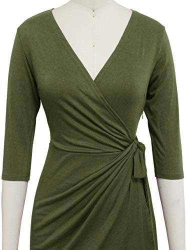 Berydress Women's 3/4 Sleeve V Neck Casual Party Work Faux Black Wrap Dress