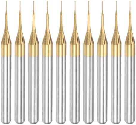 uxcell 10Pcs 0.3mm Titanium Coat Carbide End Mill Engraving Milling Cutter CNC Router Bits for PCB Machine, 1/8" Shank