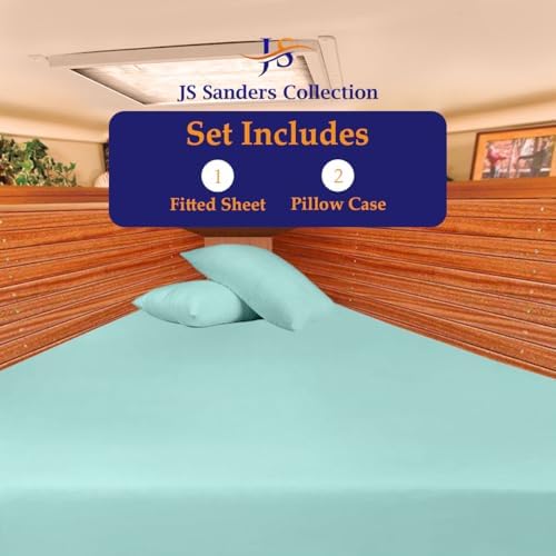 JS Sanders V Berth Boat Sheet 3 Pcs 600 TC Egyptian Cotton,Aqua Blue