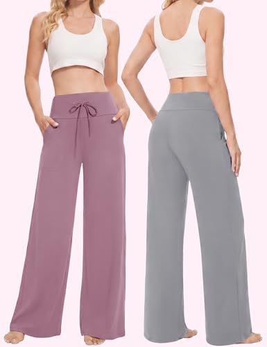 Showitty Wide Leg Pants for Women with Pockets, High Waist Yoga Lounge