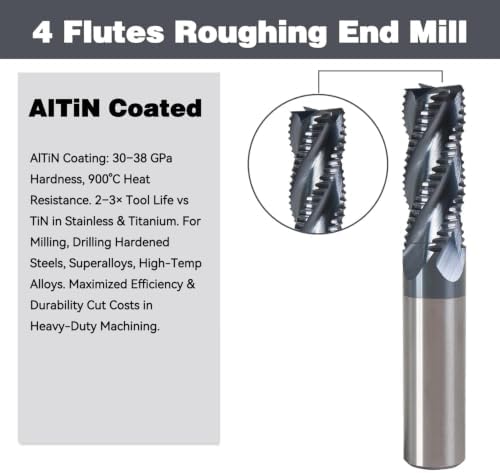 3/4" 4 Flute Roughing End Mill AlTiN Coated Carbide, 1Pcs
