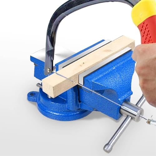 Bench Vise Heavy Duty 5-Inch, 360° Swivel Base with Anvil Clamp Cast Steel,Table Clamp Woodworking Vice,Multipurpose Workbenchw for Drilling, Pipe Cutting,Woodworking-Blue