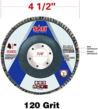 Sali 12 Pack Zirconia Flap Disc 120 Grit 4.5" x 7/8-Inch Sanding Disc Bevel Type #29 Premium and Industrial Grade Angle Grinder Grinding Wheel High Performance Edge Grinding