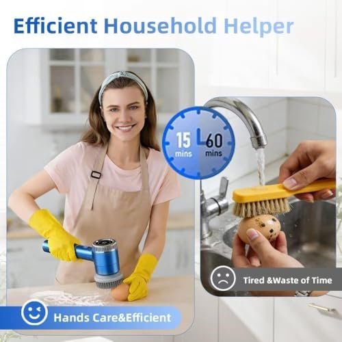 Cordless Electric Spin Scrubber with 5 Brush Heads, 3-Speed Cleaning Brush