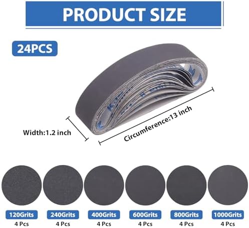 1.2 x 13 Inch Replacement Knife Sharpener Sanding Belt, 120-1000 Grit 24Pcs