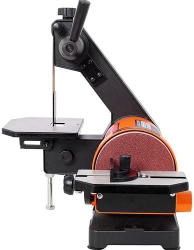 1 x 30 Inch Belt Disc Sander Combo with 5 Inch Sanding Disc, Benchtop Belt Sander with Adjustable Cast Aluminum Worktable, Miter Gauge & Dual Dust Ports for Woodworking Metalworking