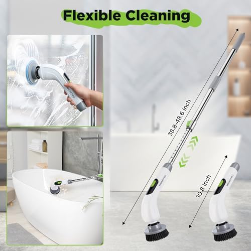 WORKPRO 8V Cordless Spin Scrubber, 8 Replaceable Brush Heads & 3 Speeds