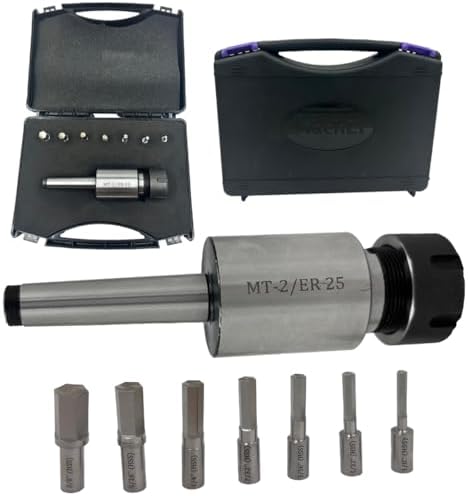 MachEl MT2 Shank Rotary Broach with ER-25 Adapter 7 Hex Broaches Set - Precision Machining Tool Kit