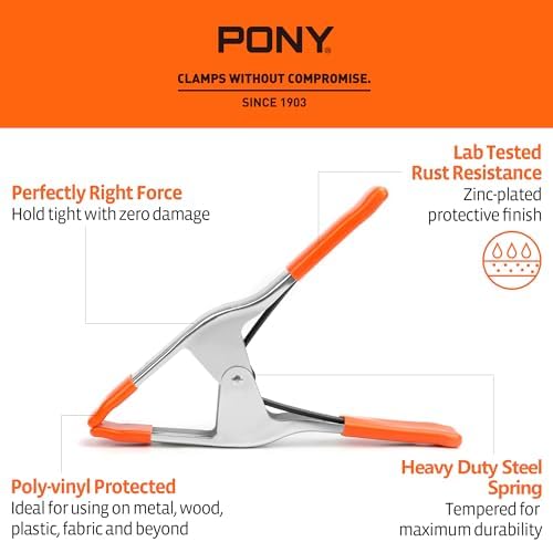 PONY 11-3/8" Heavy Duty Metal Spring Clamps with Protective Tips, 6-Piece