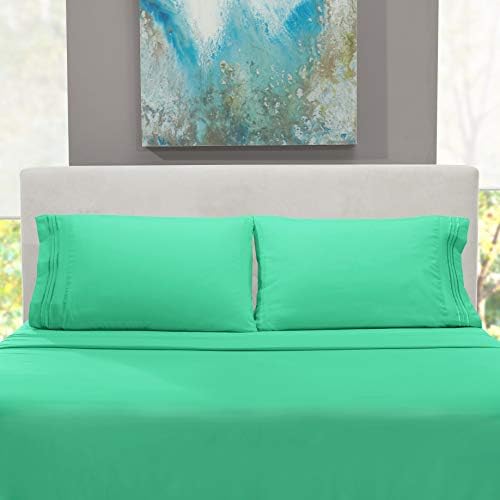Hearth & Harbor Twin Size Sheets - 3 Piece Bed Sheet Set, Hotel Luxury Double Brushed Bed Sheets - Extra Soft Bedding Sheets & Pillowcases, Twin, Mint Green