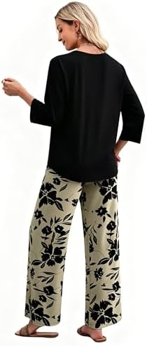 WIHOLL Two Piece Sets for Women Lounge 3/4 Length Sleeve Womens Tops Graphic Pants with Pockets Summer Outfits 2026