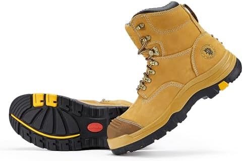 ROCKROOSTER Work Boots for Men,7 inch,Steel Toe,Side Zipper, Oiled Leather Shoes,Static Control,Breathable,Quick Dry(AK232Z-245Z)