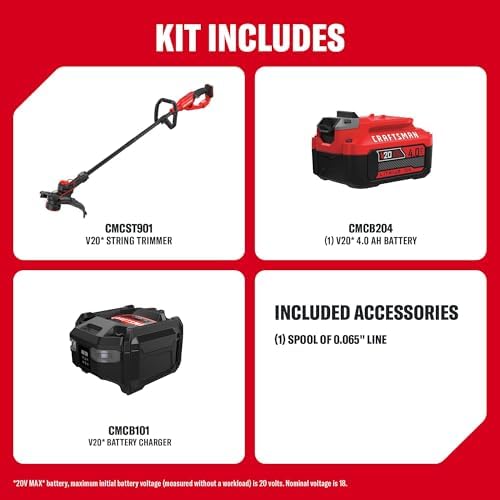 CRAFTSMAN V20 String Trimmer and Lawn Edger Kit with 4Ah Battery and Charger, 13 in. Cordless Weed Wacker with Up to 63 Minutes Runtime, Lightweight (CMCST901M1)