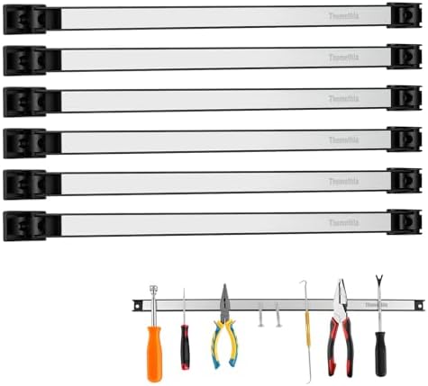 18" Magnetic Tool Holder Strip, 6 Pieces Silver Metal Tool Organizer Rack with Stainless Steel Surface, Magnet Bar for Garage Workshop, Easy To Install with Mounting Screws