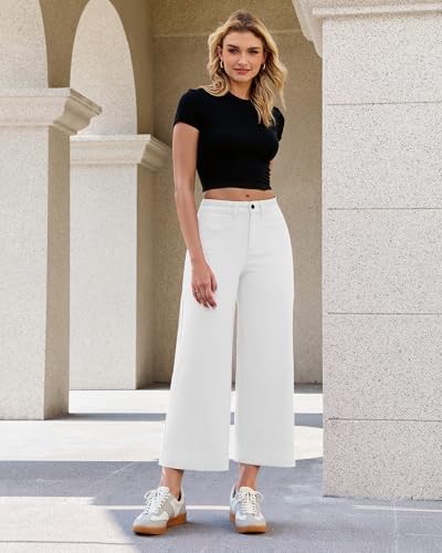 GRAPENT Women's Wide Leg Jeans High Waisted Cropped Stretchy Denim Pants