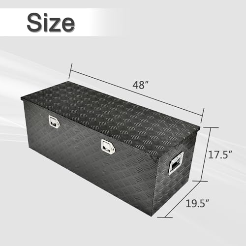 48 Inch Heavy Duty Aluminum Truck Tool Box Pick Up Truck Bed RV Trailer Toolbox Storage Organizer with Side Handle, Lock & Keys，Black,5 Bar Tread 48"(L) X19.5''(W) X17.5(H) Storage Box