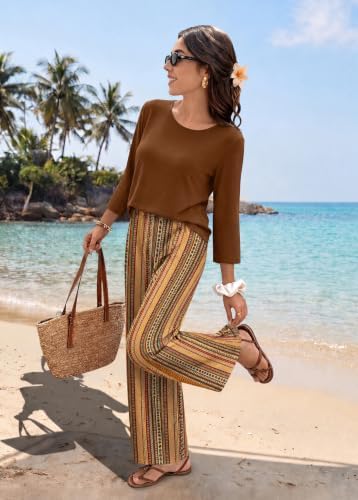 WIHOLL Two Piece Sets for Women Lounge 3/4 Length Sleeve Womens Tops Graphic Pants with Pockets Summer Outfits 2026