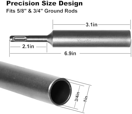 SDS Plus Ground Rod Driver, Fits 5/8 in & 3/4 in Ground Rods, 6.6 in Long, Compatible with All SDS Plus Rotary Hammers