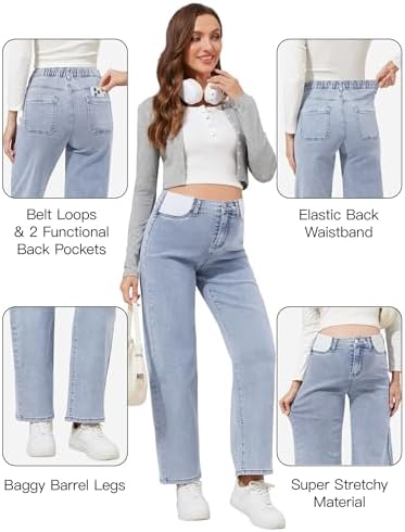fitglam Women's Maternity Jeans Straight Leg Relaxed Fit Over Belly Pregnancy Denim Work Pants Maternity Clothes with Pockets