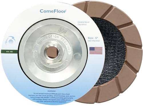 Concrete Grinding Wheel 5" Ceramic Diamond Cup Wheel for Floor Grinding, 50# Dry Edge Polishing Discs Fits Angle Grinder, 5/8"-11