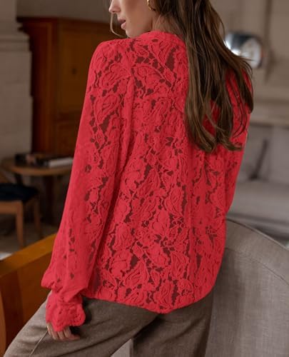 PRETTYGARDEN Women's Fall Trendy Long Sleeve Lace Tops