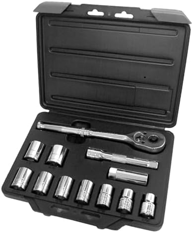 Pro-Grade 12-Piece 1/2in Drive SAE Socket Set with Storage Case, Heat-Treated Chrome Vanadium Steel, Nickel Chrome Plated, Professional Grade, 19403