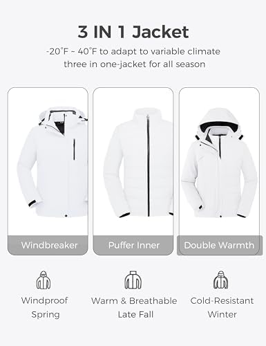 wantdo Women's 3 in 1 Ski Jacket Plus Size Winter Coats Snowboarding Jacket