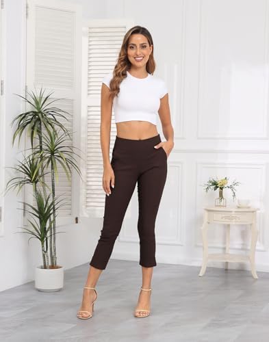 HDE Pull On Capri Pant for Women w/Pockets Elastic Waist Cropped Work Pant